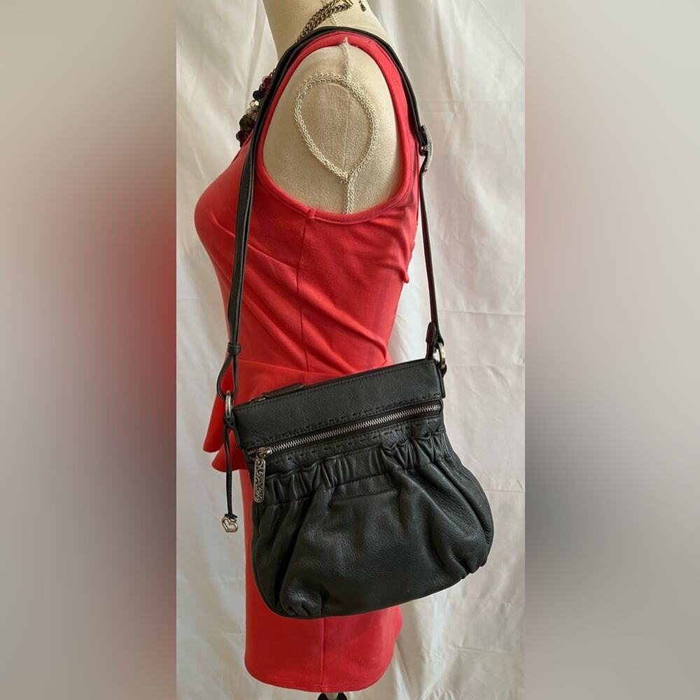 BRIGHTON GRAY LEATHER CROSSBODY SHOULDER BAG PURSE - Picture 2 of 13
